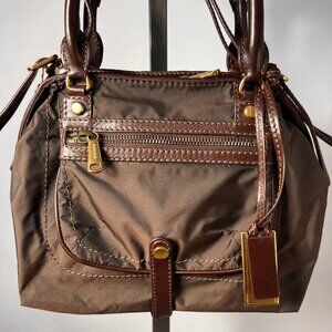 NWOT GRYSON Brown Nylon Sky purse fully lined in suede with leather details.